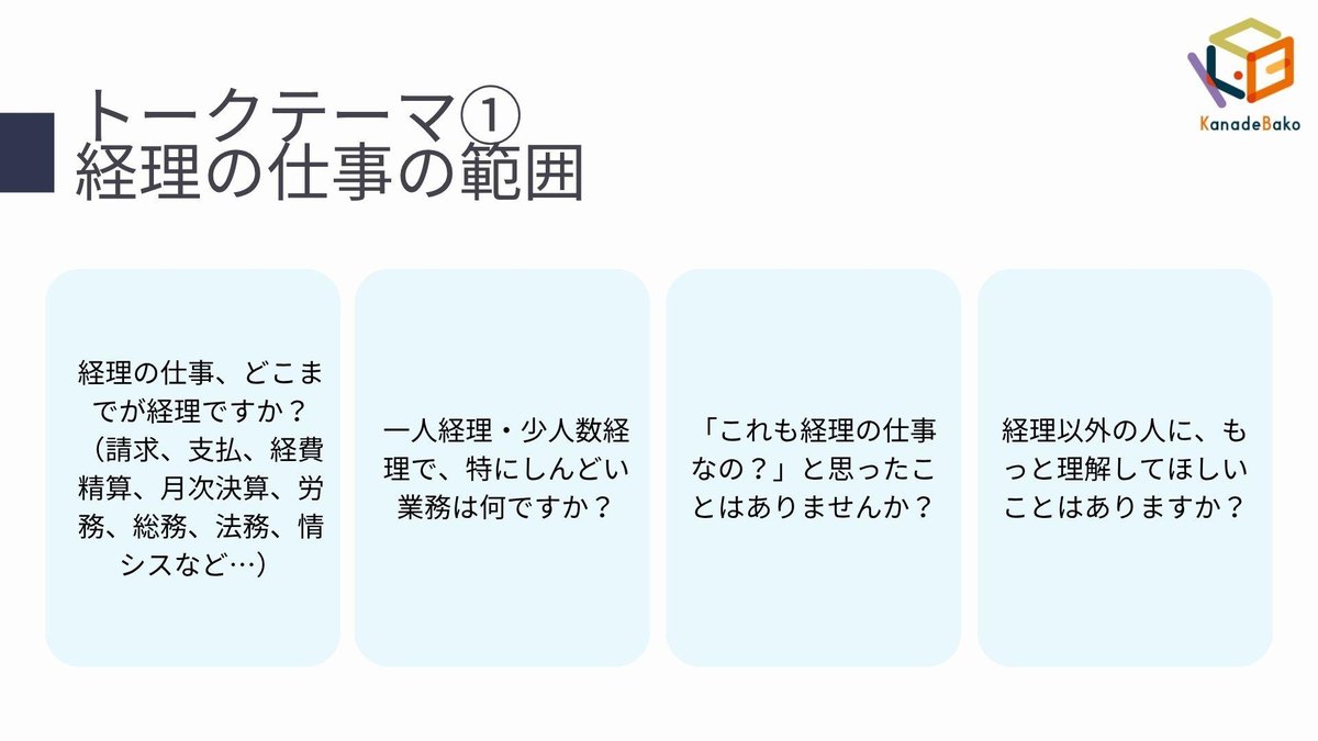 トークテーマ① 経理の仕事の範囲 のスライド